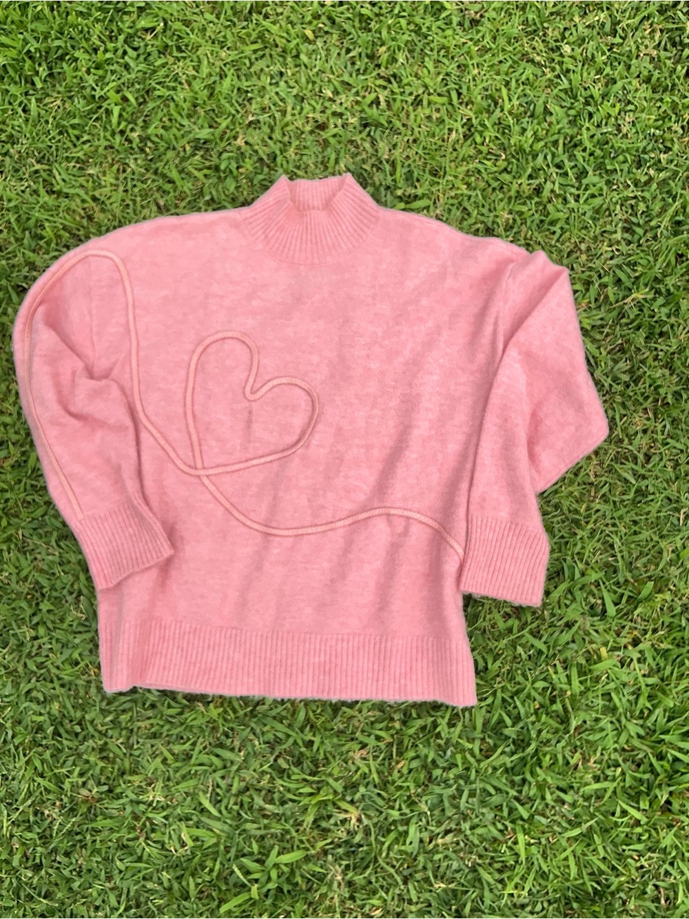 Kathy Ireland Pink Heart-Trim Cowl Neck Sweater
